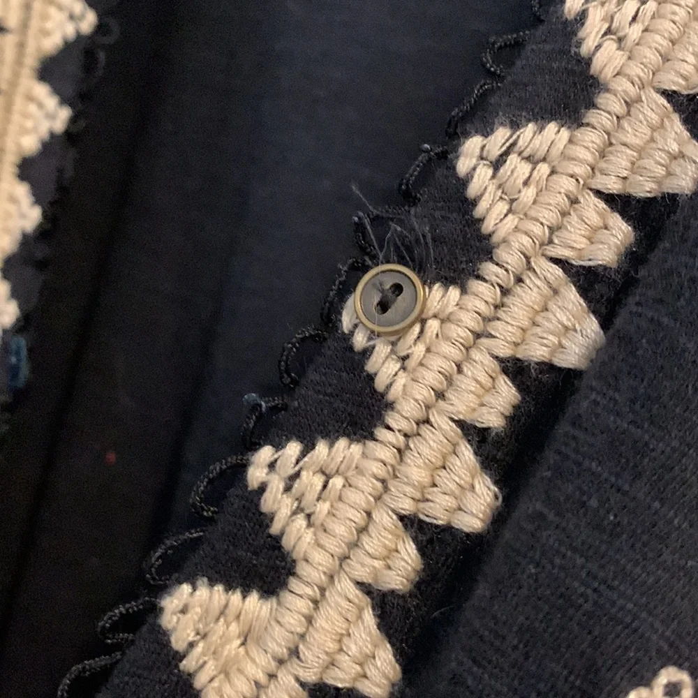 Free People Black w/ Tan Embroidered top. Drawstring Bottom. 0ne button front XS - Picture 3 of 10